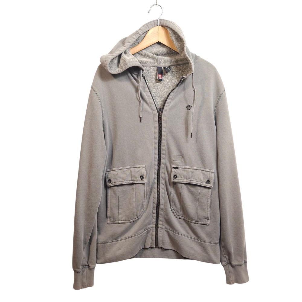Vintage Y2K Element Skateboards Full‎ Zip Utility Hoodie Grey Men's Medium
